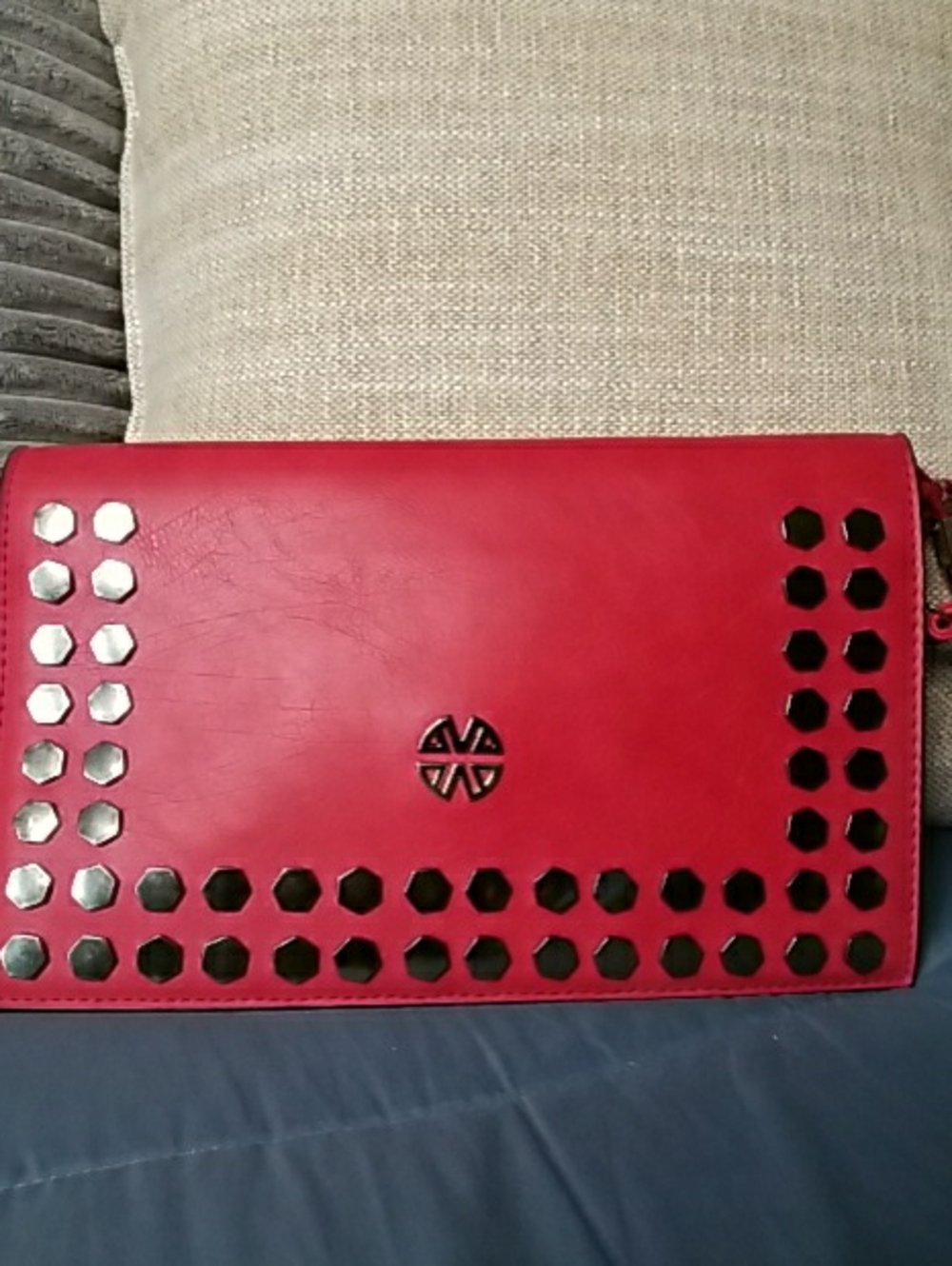 Macy's Red Studded Wristlet Clutch